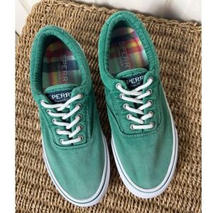 Sperry Striper II CVO Mens Size 9.5 Green Canvas Sneakers STS23788 Preppy Casual
